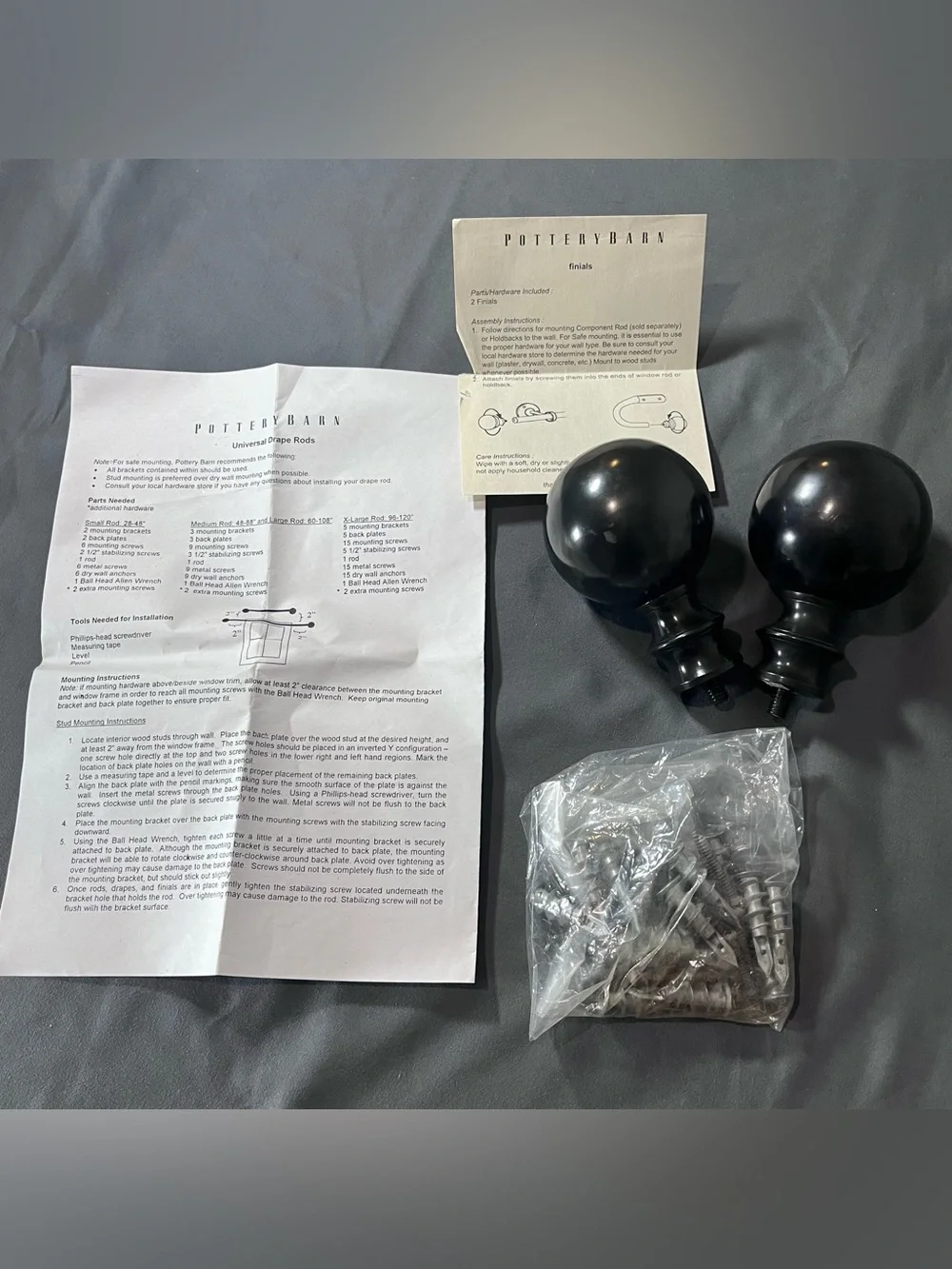 Pottery Barn Curtain Rod Finials Set of 2 Parker Ball Decorative Home Caste Iron
